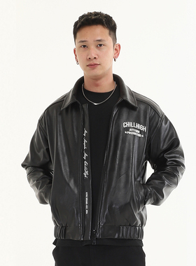 ChillHigh 美式机车贴布刺绣皮衣防风保暖开衫男夹克外套宽松秋冬