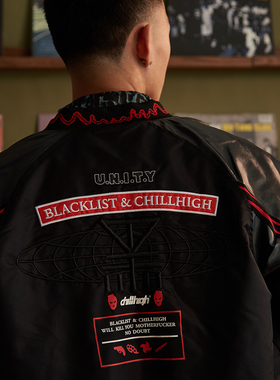 ChillHigh X Blacklist 2 刺绣街头说唱保暖棒球服夹克拼皮革外套