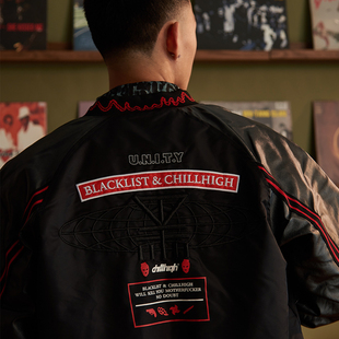 Blacklist 刺绣街头说唱保暖棒球服夹克拼皮革外套 ChillHigh