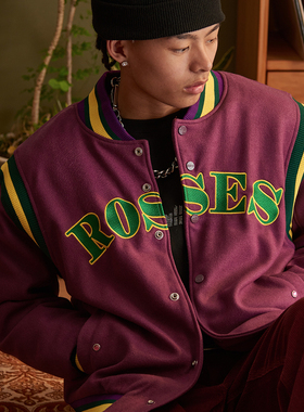 ChillHigh冬玫瑰宝石毛呢玫瑰刺绣美式街头厚保暖棒球服夹克夹棉