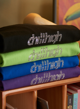 ChillHigh 烫钻基础纯棉圆领宽松打底衫长袖t恤女男秋冬潮牌内搭