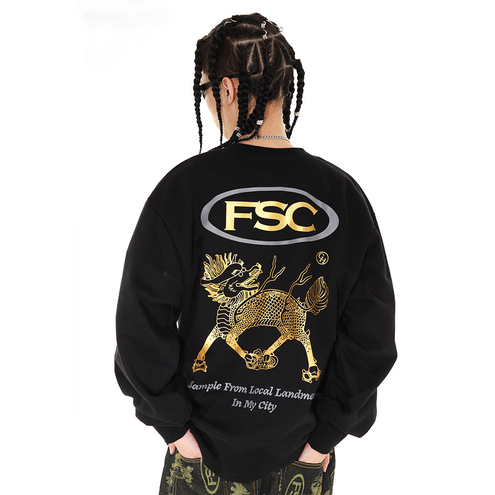 貔貅复古烫金宽松百搭卫衣