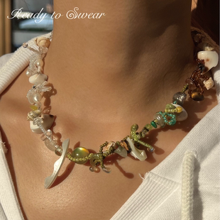 READY TO SWEAR 橄榄世家 小八王悦伊同款天然石度假手工串珠项链