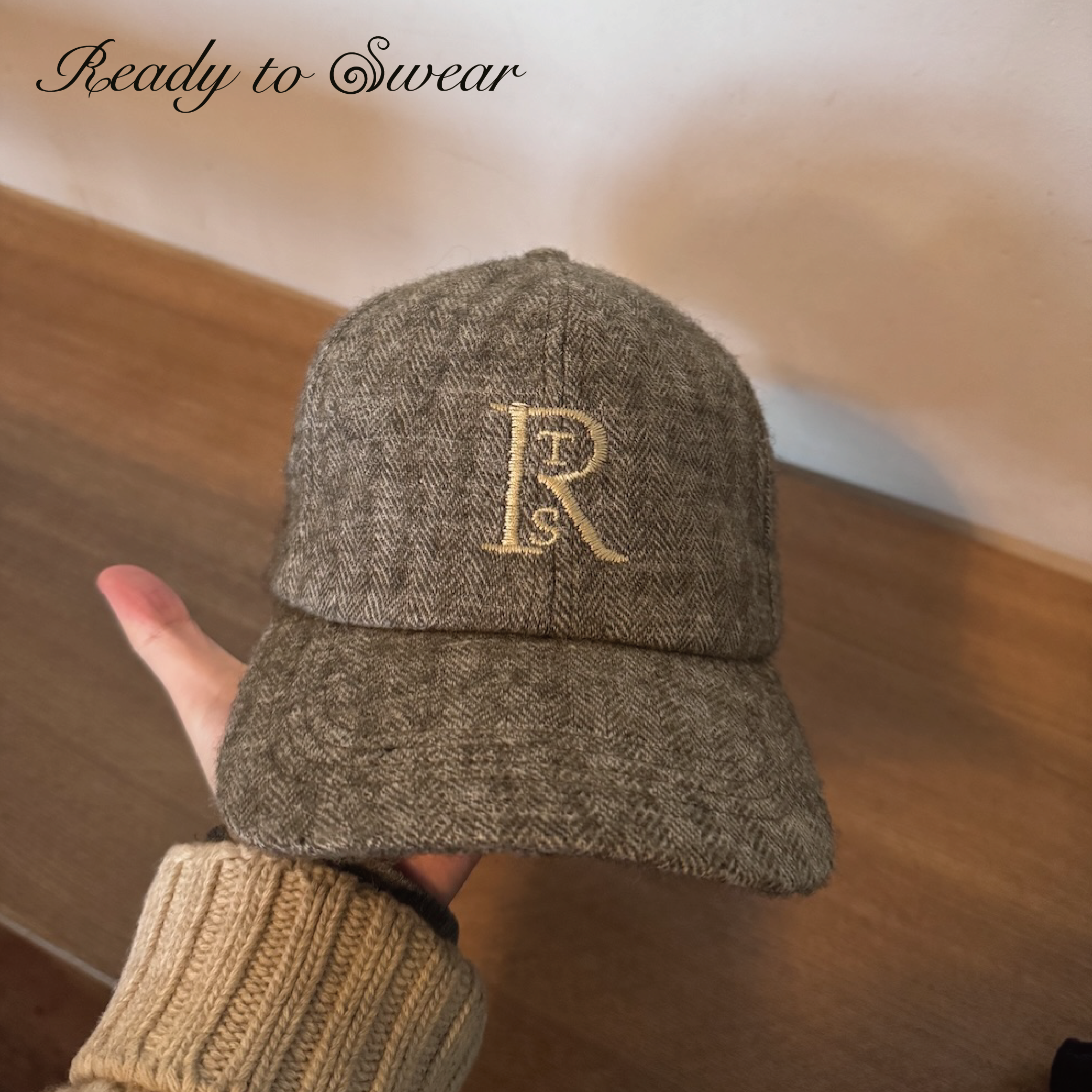 日本羊毛亚麻混纺人字纹鸭舌帽