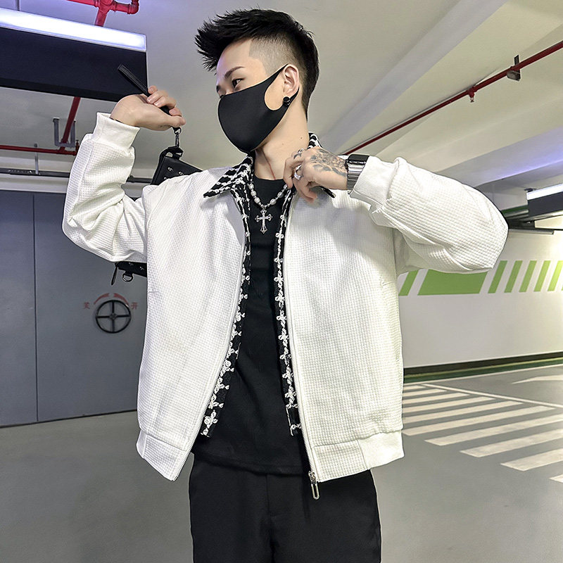 2023春装新款社会小伙修身拼色夹克男外套 J62-P108 控148 白图片