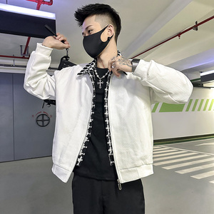 2023春装新款社会小伙修身拼色夹克男外套 J62-P108 控148 白图片