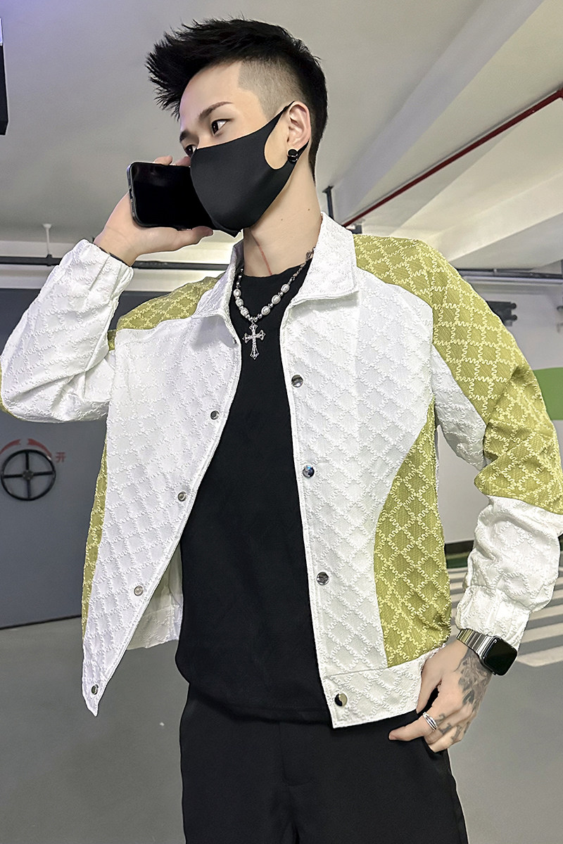 春装新款社会小伙修身拼色夹克男外套J60-P98控138白,男装夹克,电商D313