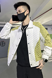 春装新款社会小伙修身拼色夹克男外套J60-P98控138白，男装夹克，电商D313