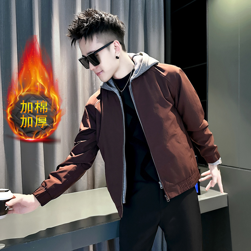 社会小伙秋冬加棉男时尚夹克男外套J265-P108控148黑色，男装夹克，电商D313