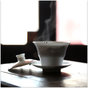 【骨瓷 竹节盖碗】古陶老茶鬼 潮州工夫茶盖瓯 茶备 薄胎 三才碗