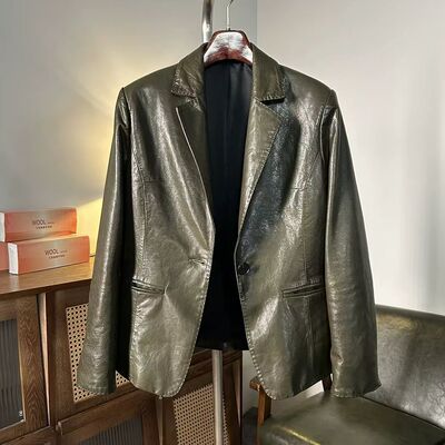 2025新款真皮皮衣女油蜡羊皮西装