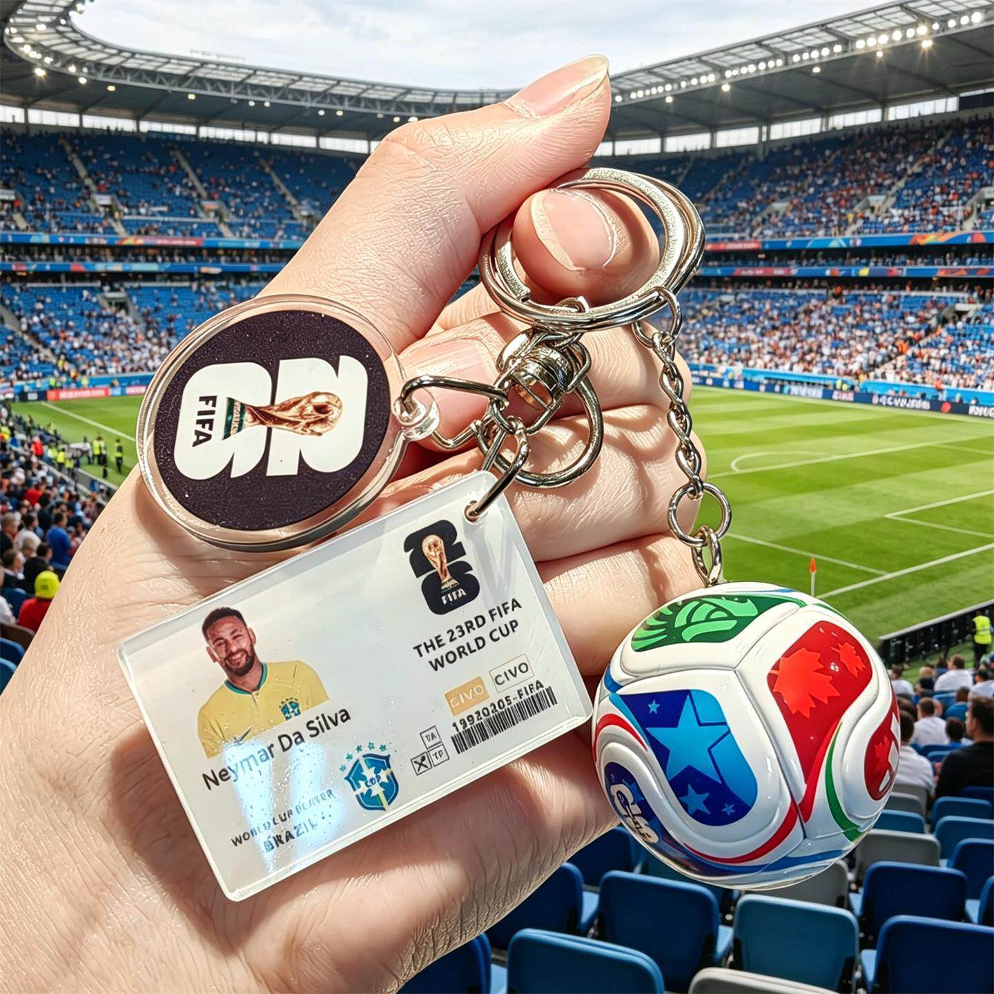 FIFA世界杯足球钥匙扣内马尔梅西C罗挂件亚克力纪念挂饰礼物