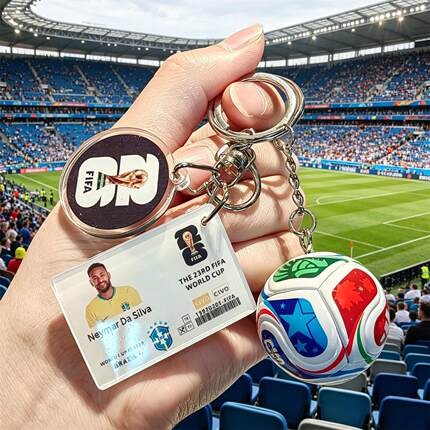 FIFA世界杯足球钥匙扣内马尔梅西C罗挂件亚克力纪念挂饰礼物