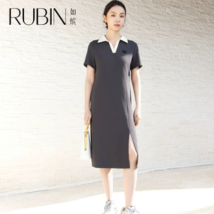 如缤RUBIN夏装新款中长款修身POLO运动休闲领连衣裙6A21L61976