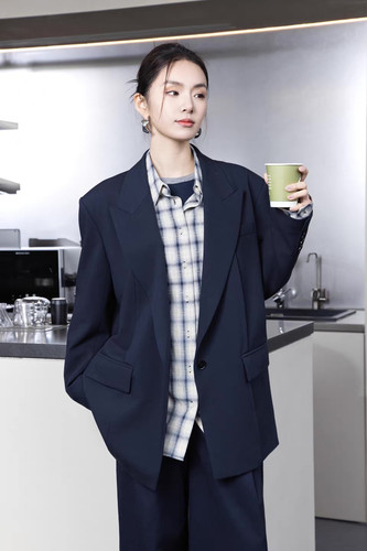 如缤RUBIN秋季新款女装中长宽松休闲百搭显瘦西装外套6A33W68094
