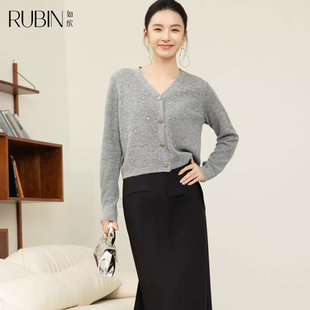 如缤RUBIN春装新款女装长袖开衫简约风针织衫上衣6A11M61809开衫