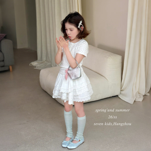 【亲子】柒号童仓女大童韩版正肩短袖T恤春夏新款甜美星星上衣潮