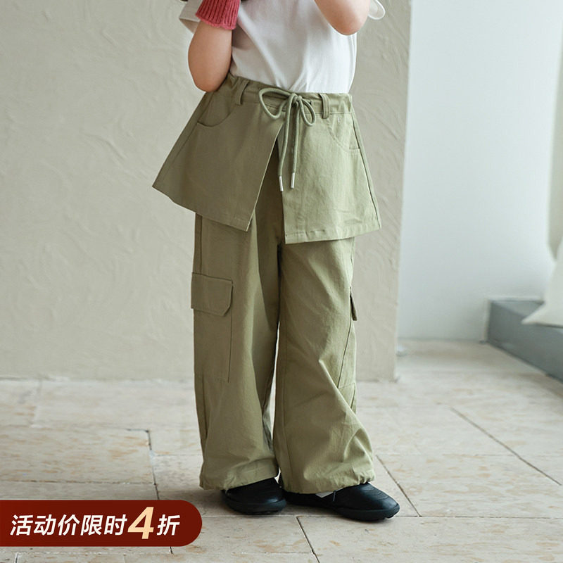 【亲子】柒号童仓女童韩版设计感裙裤工装裤春夏新款儿童高腰裤子图片