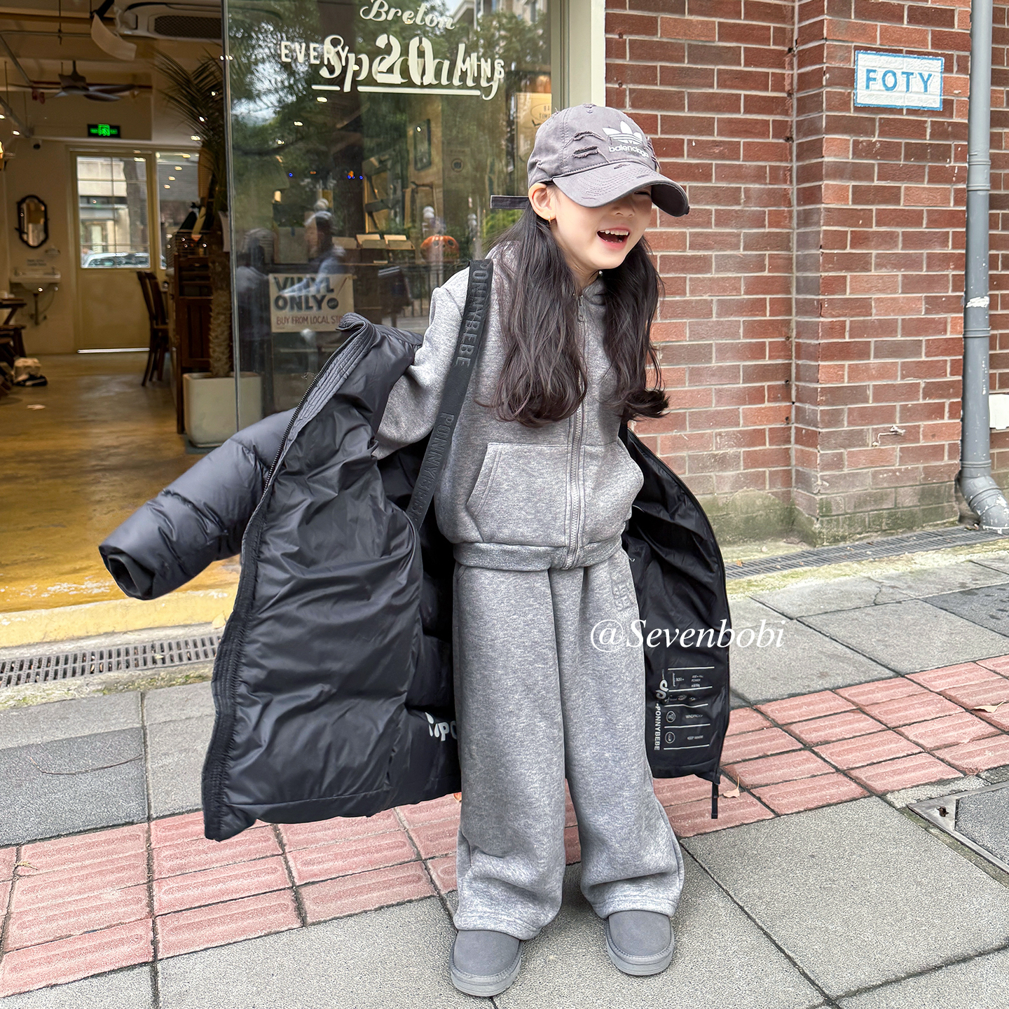 柒号童仓女大童两件套加绒连帽卫衣长裤冬装新款儿童保暖休闲套装