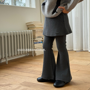 儿童加厚高腰假两件长裤 柒号童仓女大童韩版 新款 冬装 洋气喇叭裙裤