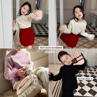 保暖半高领长袖 儿童冬新款 上衣 纯色加绒打底衫 柒号童仓女大童韩版