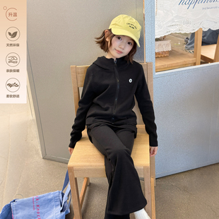 柒号童仓女大童韩系休闲运动套装冬装儿童正肩连帽卫衣外套喇叭裤