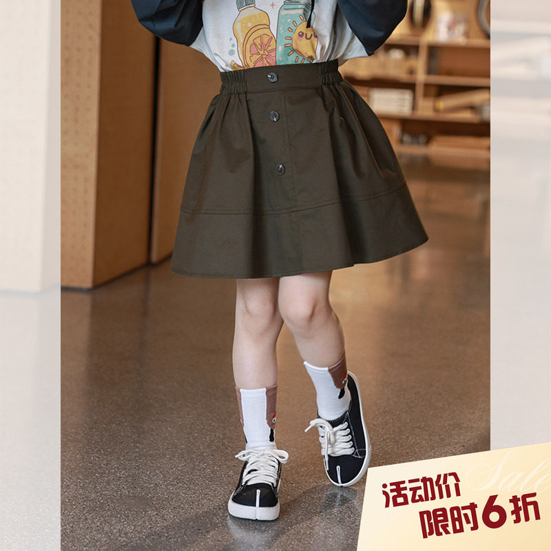 柒号童仓女童韩版甜美纯色半身裙春装新款学院风简约A字裙短裙潮图片