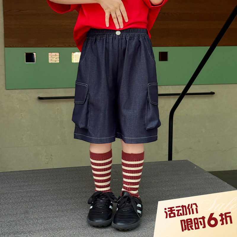 柒号童仓女大童韩版洋气牛仔短裤夏装新款儿童高腰休闲宽松阔腿裤