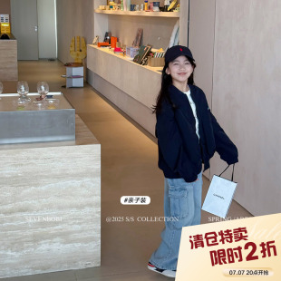 【亲子】柒号童仓女大童韩版工装牛仔裤春装新品宽松休闲直筒裤潮