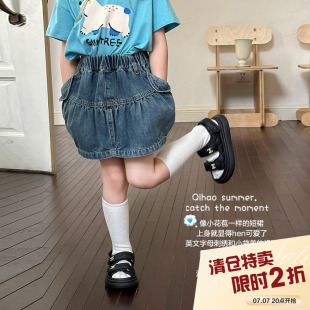 柒号童仓女童韩版时尚牛仔半身裙夏装新款儿童高腰花苞裙短裙潮