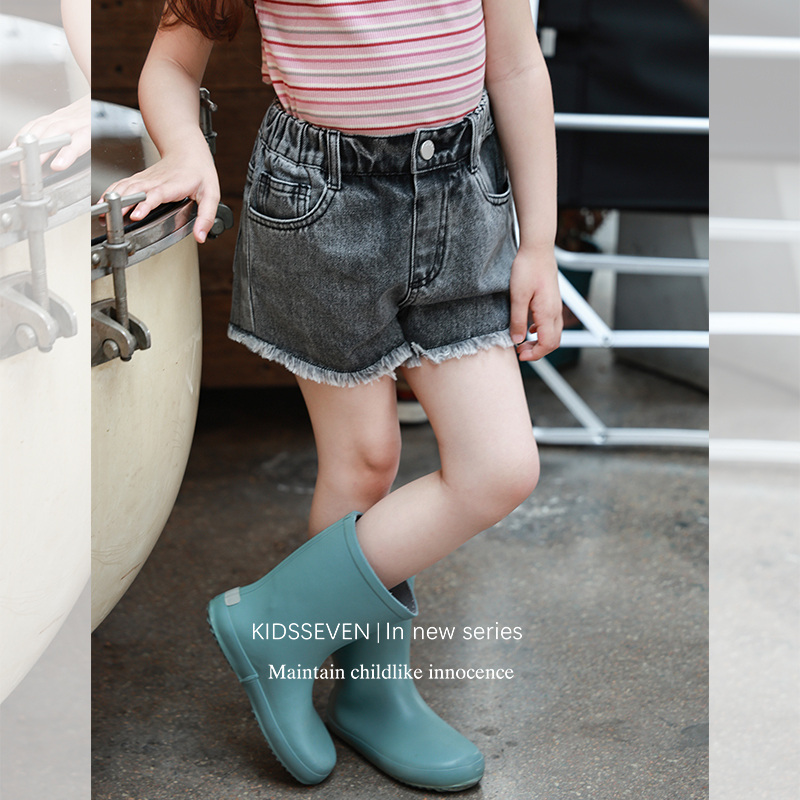 柒号童仓女童韩版洋气毛边牛仔短裤春装新款时髦高腰烟灰色热裤潮