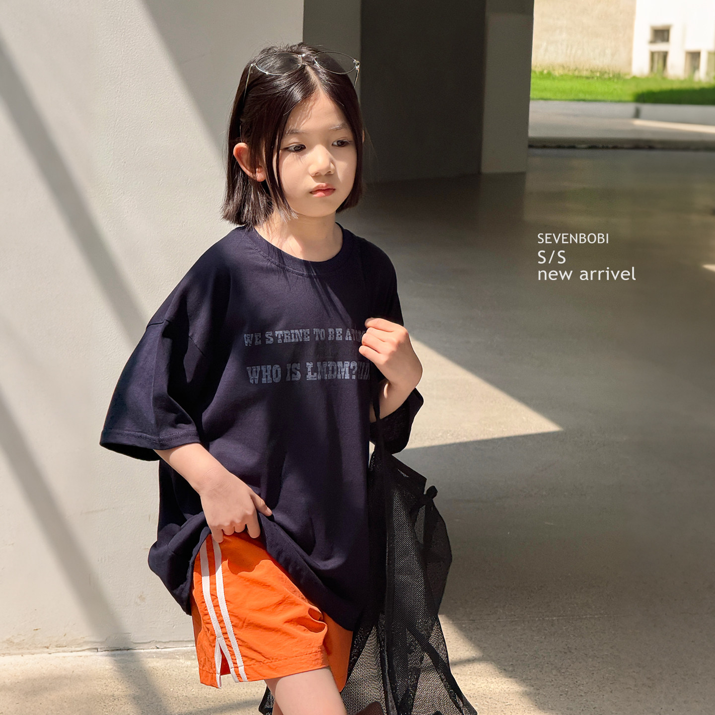【亲子】柒号童仓儿童韩版宽松短袖夏装女大童休闲字母圆领T恤潮