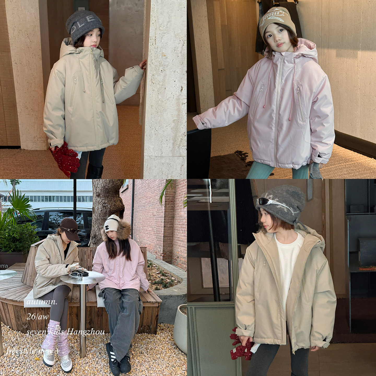 【店主力推】亲子/女大童防水连帽棉服冬装儿童保暖夹棉加厚外套