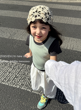 柒号童仓女童韩版两件套拼色T恤夏装新款儿童休闲撞色短袖背心潮