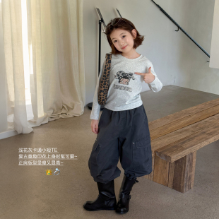 亲子/柒号童仓女大童时髦卡通印花长袖T恤秋装新款儿童洋气打底衫