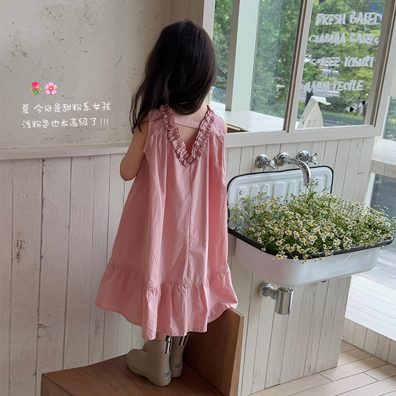 柒号童仓女大童韩版洋气背心裙2025夏装新款女童休闲花边连衣裙潮
