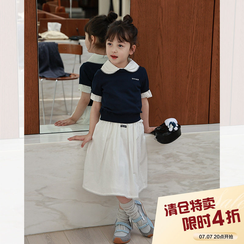 柒号童仓女大童韩版洋气字母针织T恤夏装新款圆领高弹短袖上衣潮图片