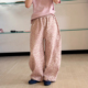 儿童宽松慵懒长裤 新款 潮 春装 柒号童仓女大童洋气粉豹纹直筒牛仔裤
