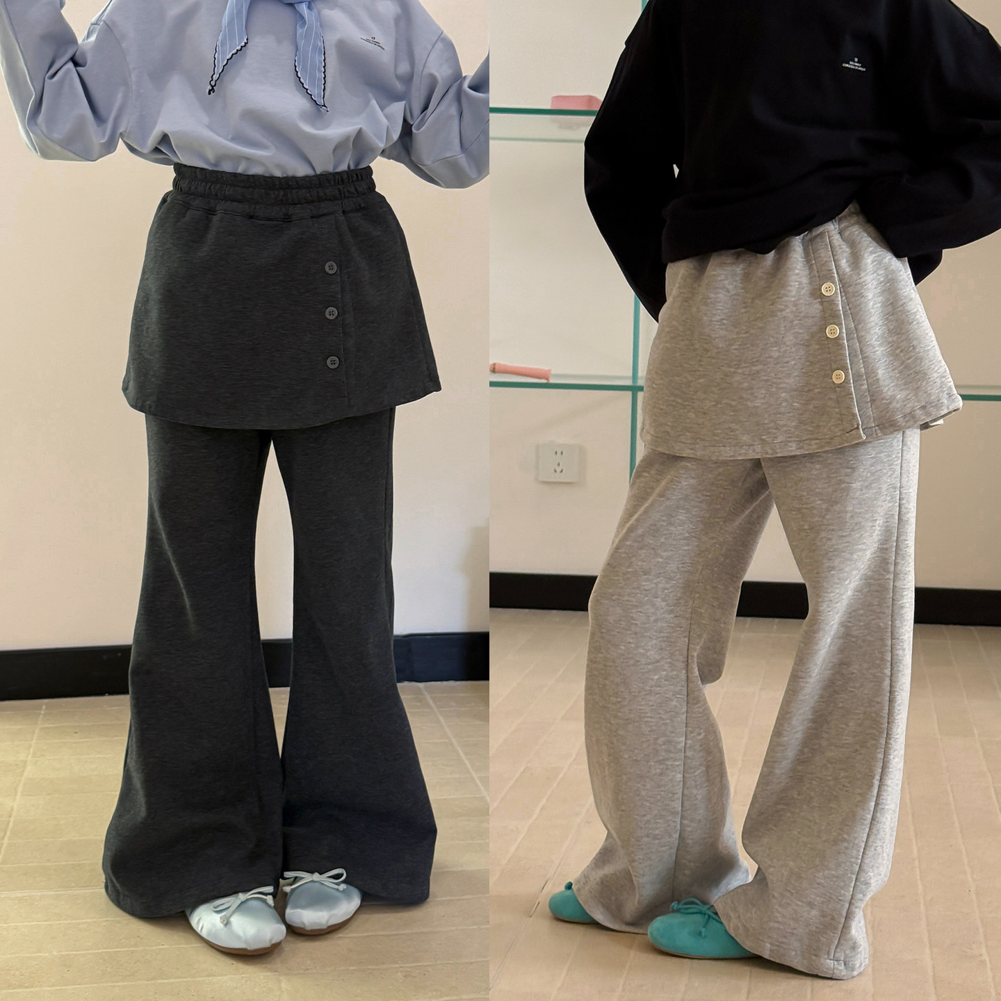 【亲子】柒号童仓女大童设计感屁帘微喇休闲裤春装新款洋气卫裤潮