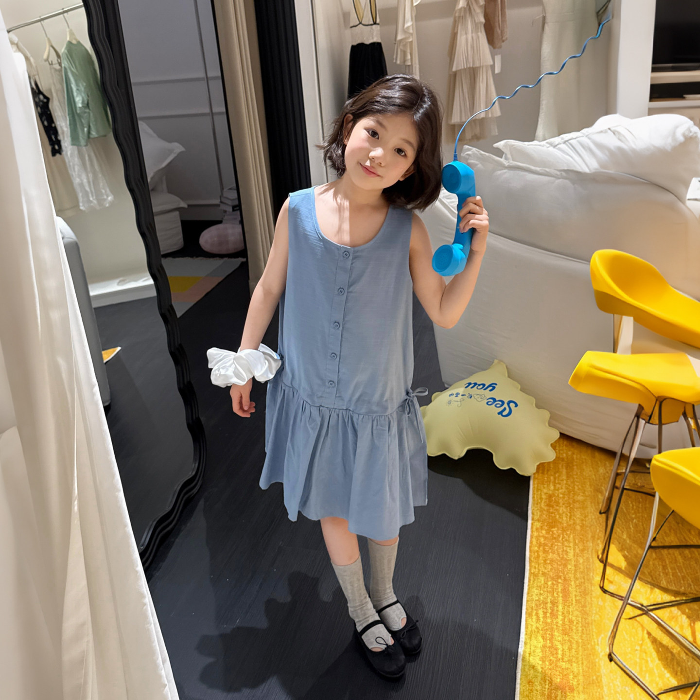 【亲子】柒号童仓女大童设计感背心裙夏装新款儿童洋气圆领娃娃裙