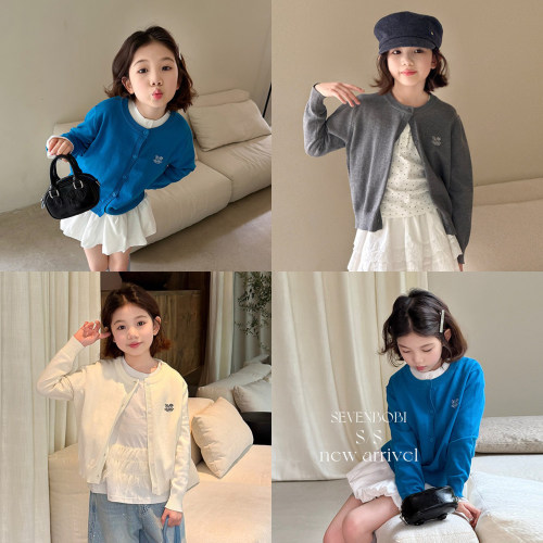 【亲子】柒号童仓女大童韩版刺绣毛衣开衫春装儿童圆领针织上衣潮
