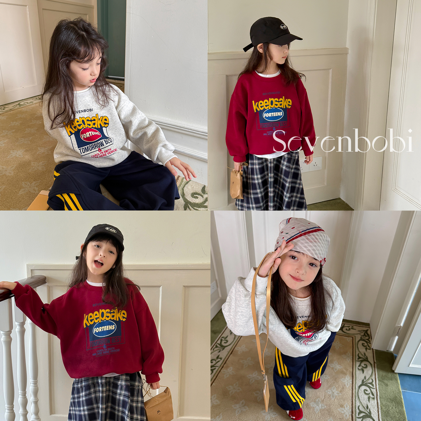 柒号童仓女大童韩版洋气圆领卫衣冬装新款儿童休闲加厚套头上衣潮