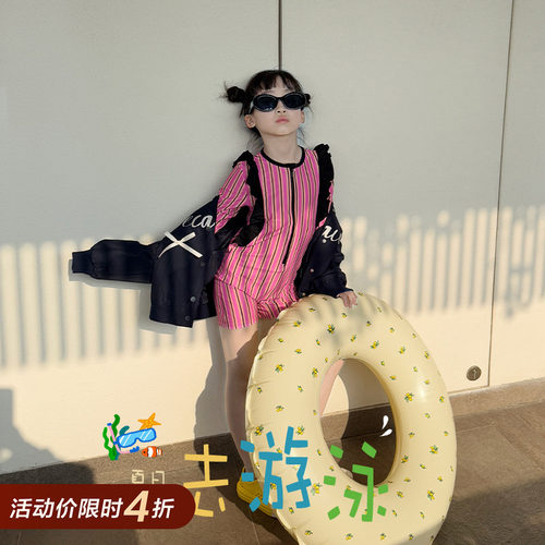 柒号童仓女大童韩版条纹连体泳衣夏装新款海边温泉游泳衣连体衣潮