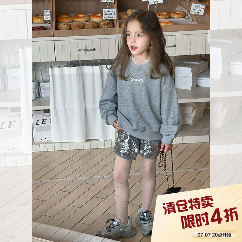 柒号童仓女童洋气原创时尚宽松卫衣春装新款韩版字母个性上衣潮图片