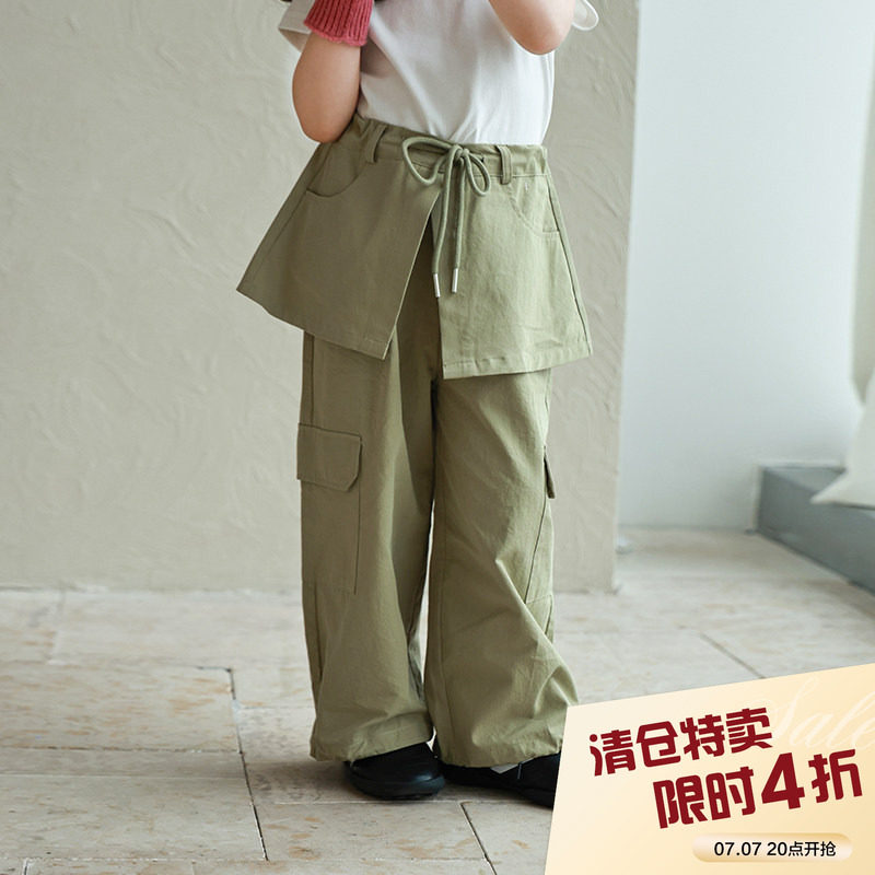 【亲子】柒号童仓女童韩版设计感裙裤工装裤春夏新款儿童高腰裤子