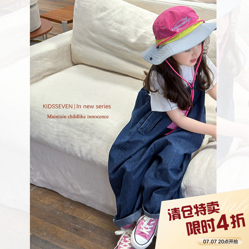 柒号童仓女童韩版休闲牛仔背带裤春装新款儿童宽松百搭阔腿裤潮图片