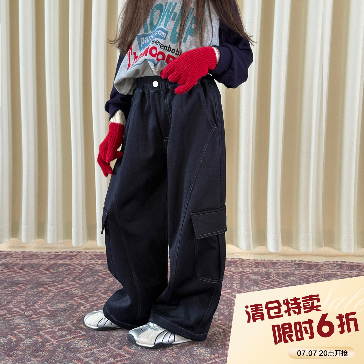 柒号童仓女大童韩版洋气工装牛仔裤冬装新款儿童宽松高腰休闲裤潮