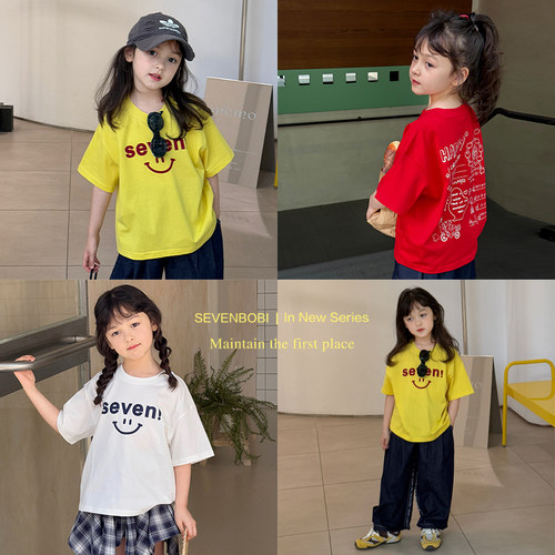柒号童仓女大童韩版洋气字母短袖T恤夏装新款儿童宽松休闲上衣潮