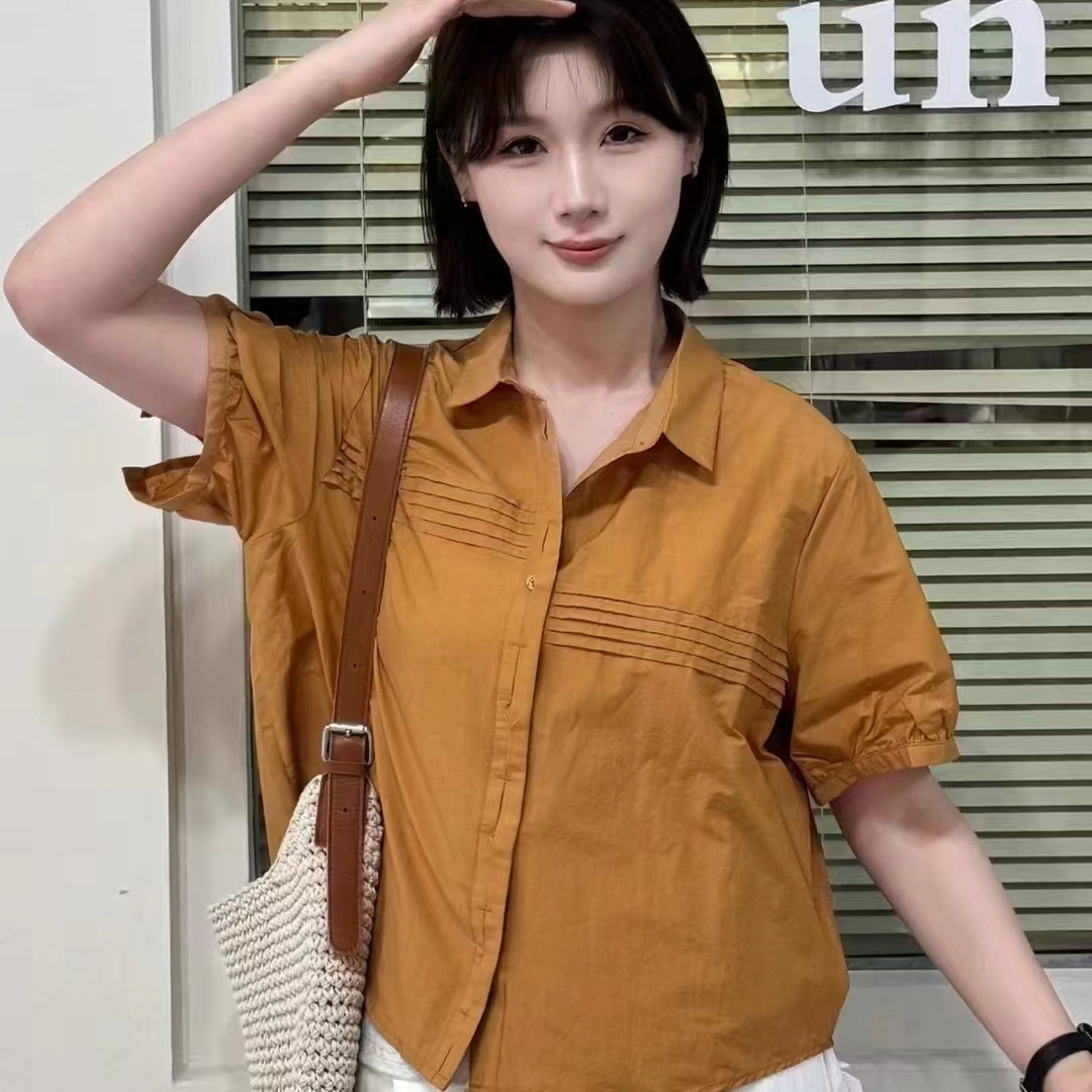 短袖衬衫女2025夏季新款爆款韩系宽松上衣小个子纯色小衫薄衬衣潮