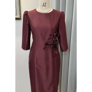 酒红色妈妈婚宴旗袍新中式喜婆婆婚礼高端婚宴装中袖圆领旗袍礼服